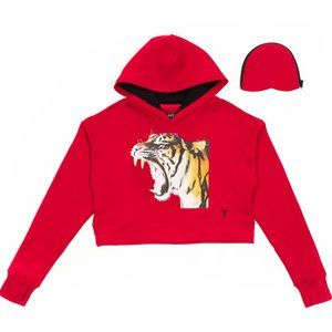 Roaring Tiger Crop Hoodie in Red